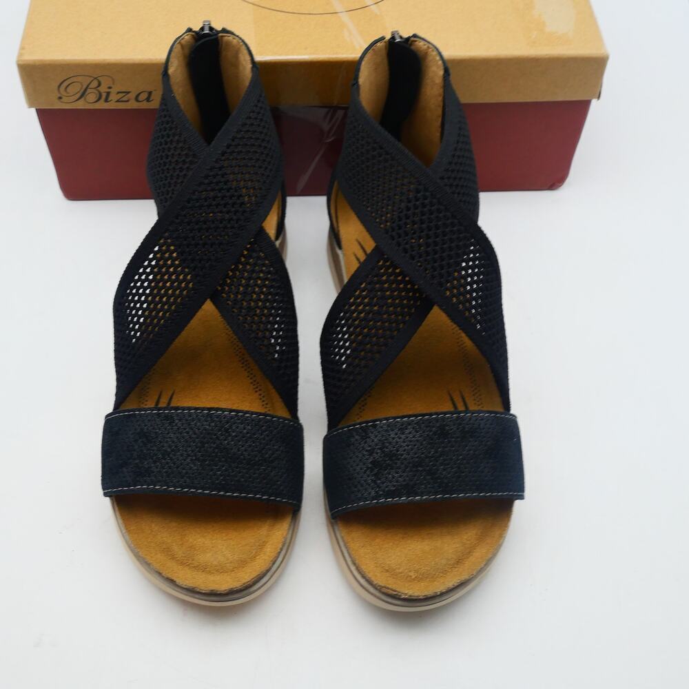 NEW Biza Bree Women's 7-7.5 Black Leather Sandals Size 38 Suede Footbed Open Box - Picture 6 of 10